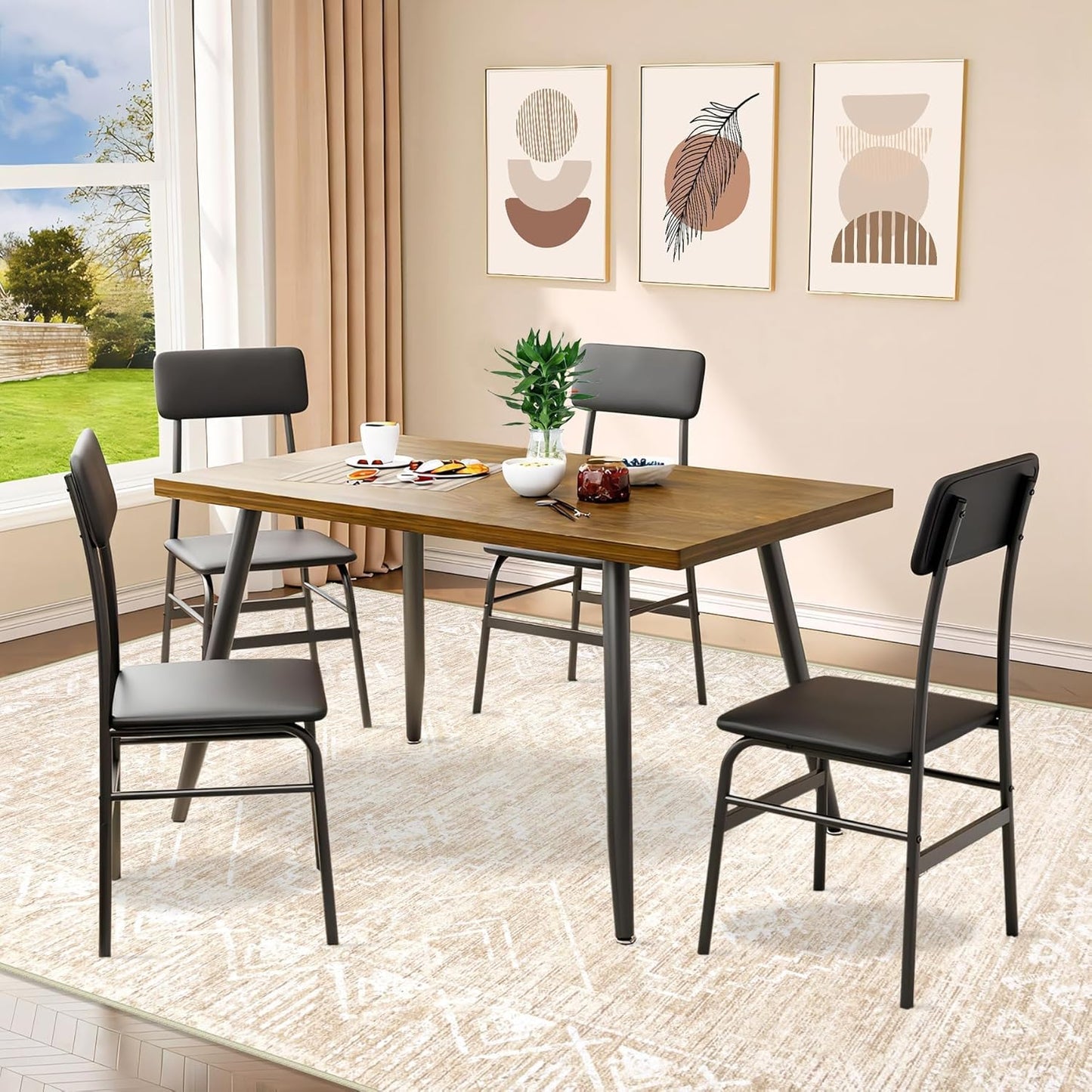 Moroccan Large Area Rug 6x9 - Soft Machine Washable Geometric Boho Distressed Farmhouse Rug Morden Stain Resistant Indoor Floor Carpet for Bedroom Dining Table Nursery Home Office (6 x 9, Beige)