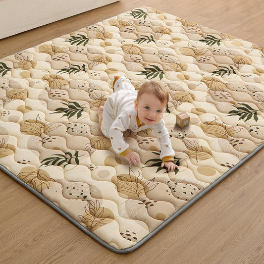 Blissful Diary Baby Play Mats for Floor, 71x59 Inch Extra Thicker & Large Soft Cushioning Foam Playmats for Babies and Toddlers, Foldable Washable Baby Crawling Mat for Playpen, Earth Tones Design