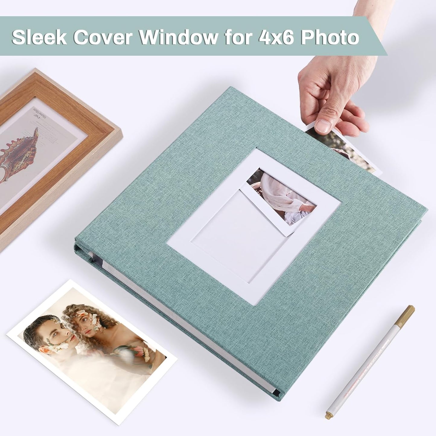 Photo Album Self Adhesive Pages Scrapbook Large Magnetic Photo Albums with Sticky Pages Scrapbooks for Wedding Baby for 4x6 5x7 8x10 Picture Photo Books 11x10.6 Green 60 Pages