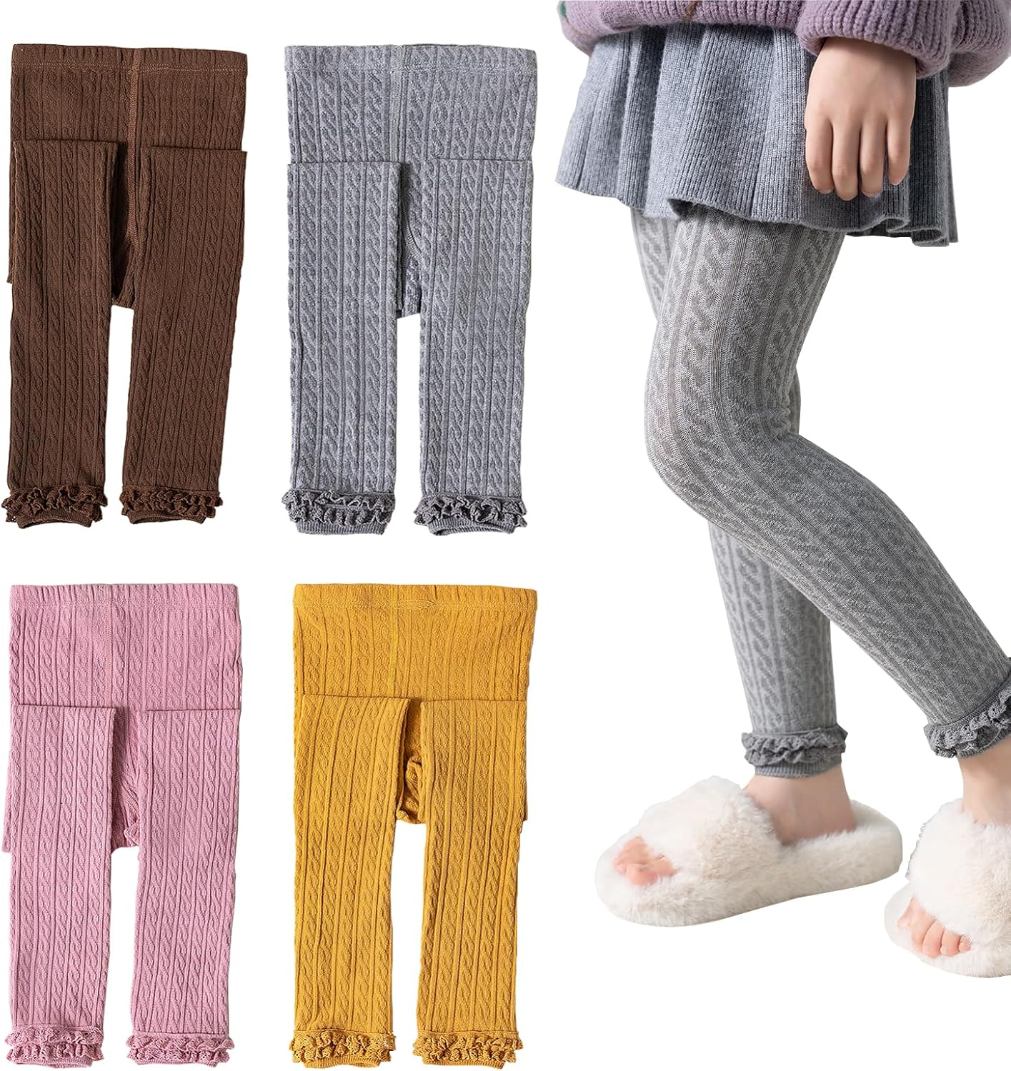 Girls Leggings for Little Girls, 2 Pack Toddler Girl Pants Leggings for Baby Tights Knitted Multi-Colors 2-9 Years