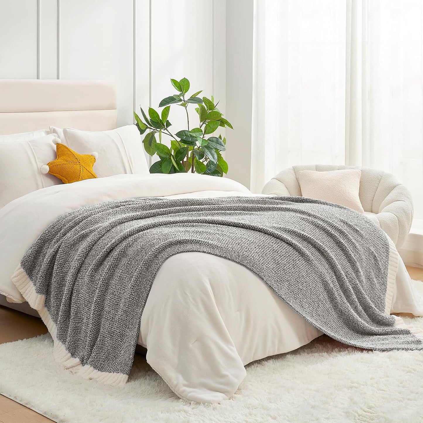 Snuggle Sac Grey Blankets Twin Size for Bed and Sofa, Reversible Super Soft Blankets Warm Cozy Knit Blankets Fuzzy Plush Blanket, Grey, 60x80 inches