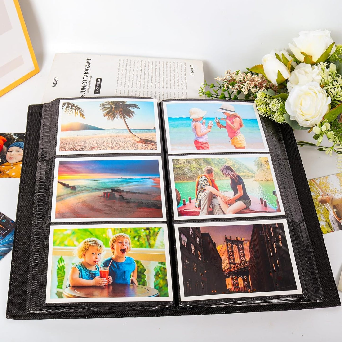 RECUTMS Photo Albums for 4x6 Photos Holds 300, 3 Per Pages Photo Picture Album PU Leather Button Grain Cover, Horizontal Photos Record Family Wedding Anniversary Baby Holiday Travel Album Black