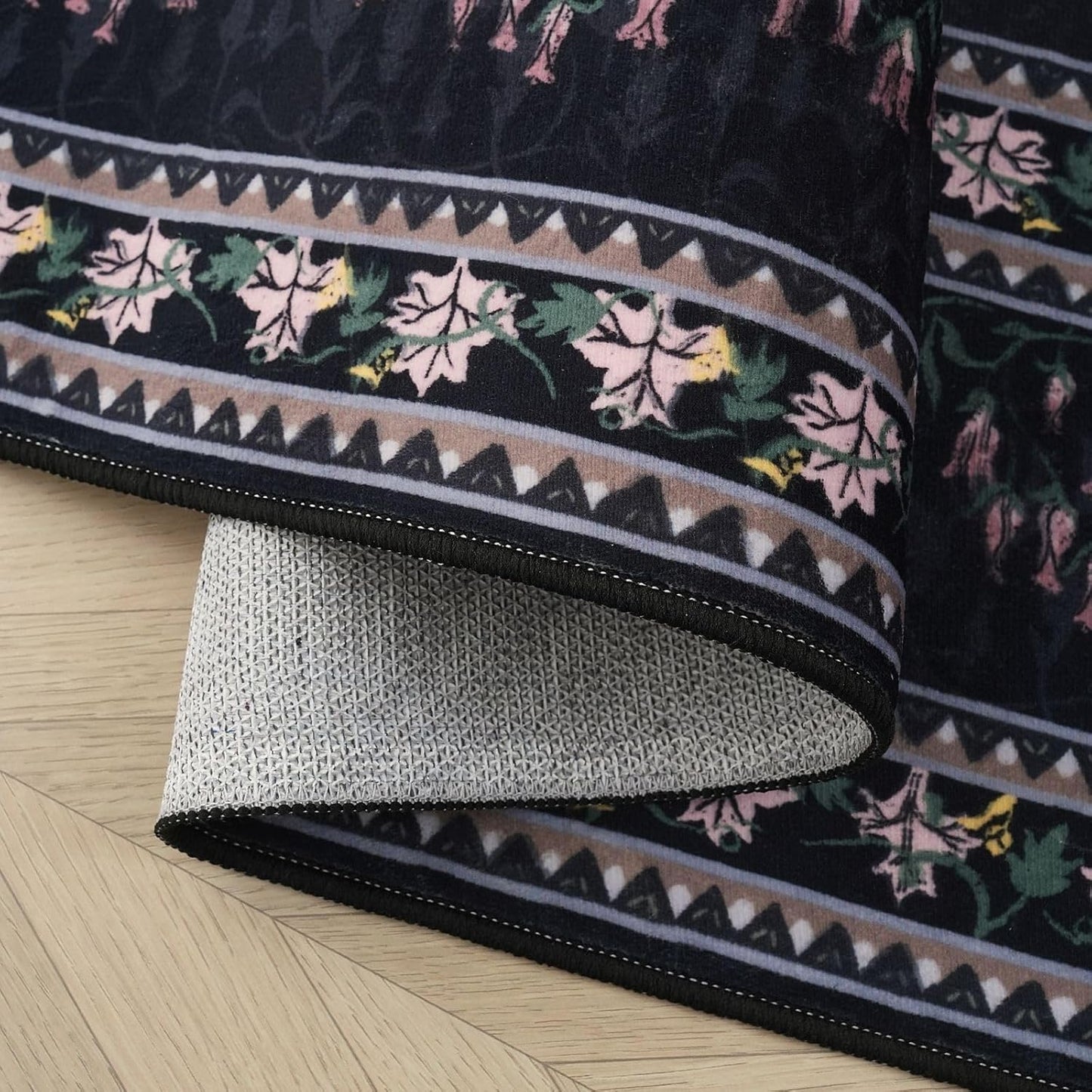 Runner Rug Impressionist-Style Vintage Kitchen Rugs Non Slip Washable Soft Carpet Runner for Kitchen Laundry Bedroom Bathroom, Black