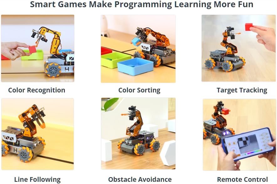 Robotic Arm for Raspberry Pi AI Vision MasterPi Open Source Mecanum Wheel Chassis Robot Car Kit 5 DOF/Axis Smart Robotic Arm DIY Robot, with Raspberry Pi 4B 4GB