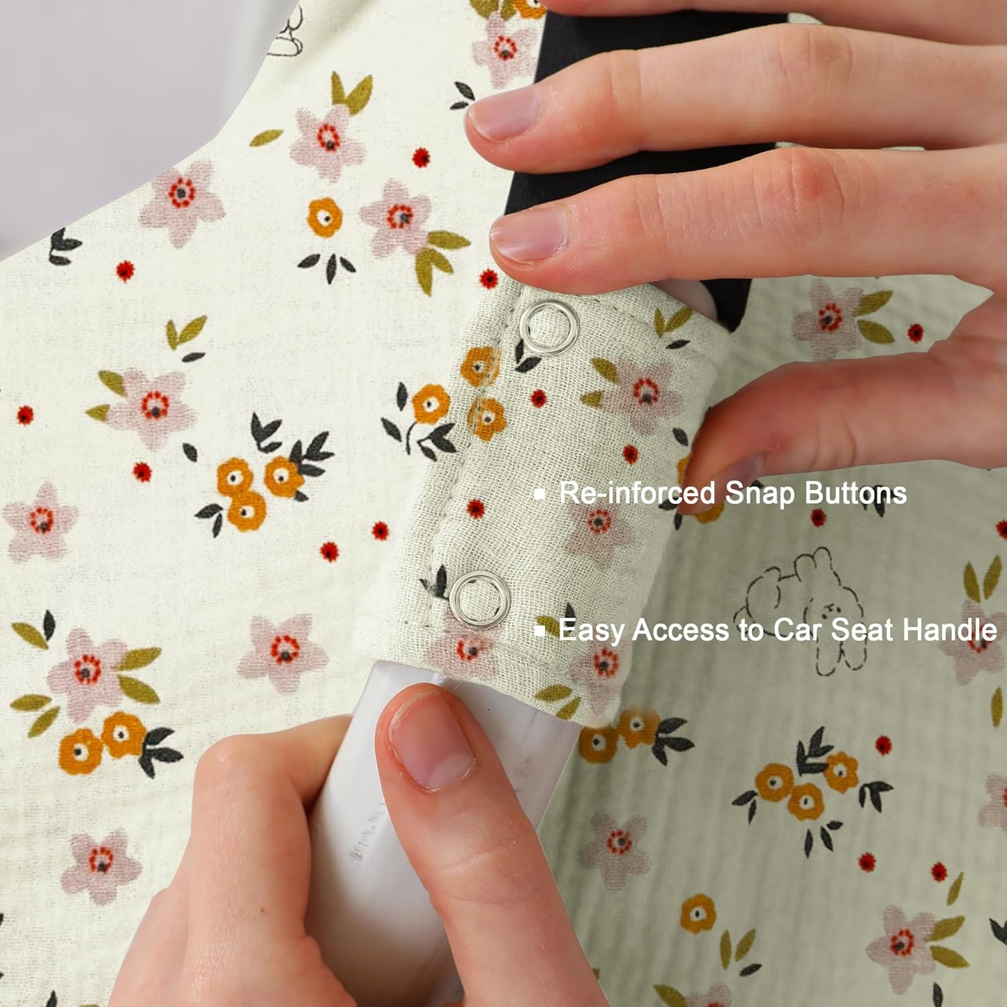 100% Muslin Cotton Car Seat Cover Baby, Carseat Canopy Cover, Universal Fit Stroller Covers for Boys and Girls (Beige Floral)