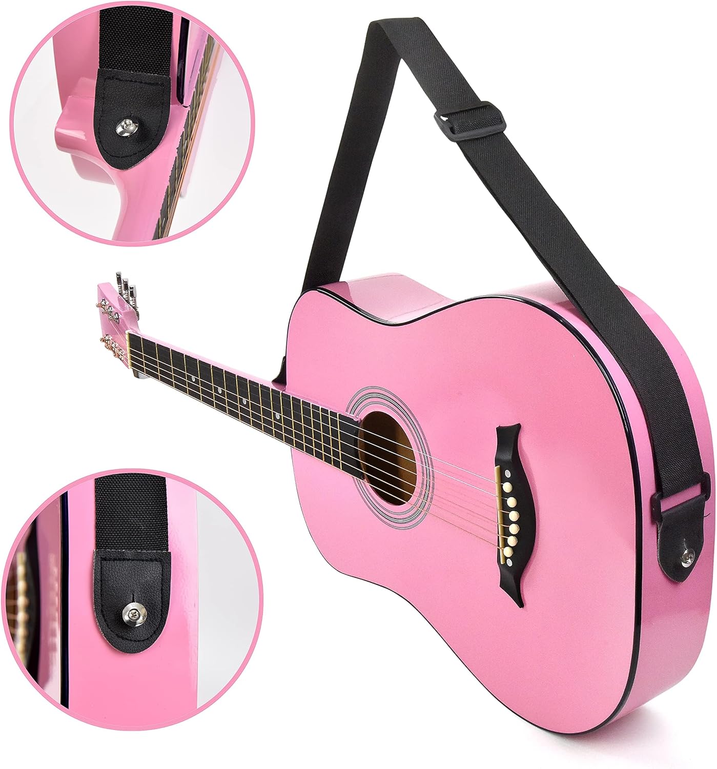 Classical Acoustic Guitar For Kids By MasterPlay- 30” Beginner Guitar For Learners- Accoustic String Starter Kit: Guitar Bag, Tuner, Strap, Extra Strings, Picks, Wash Cloth, Capo (Pink)