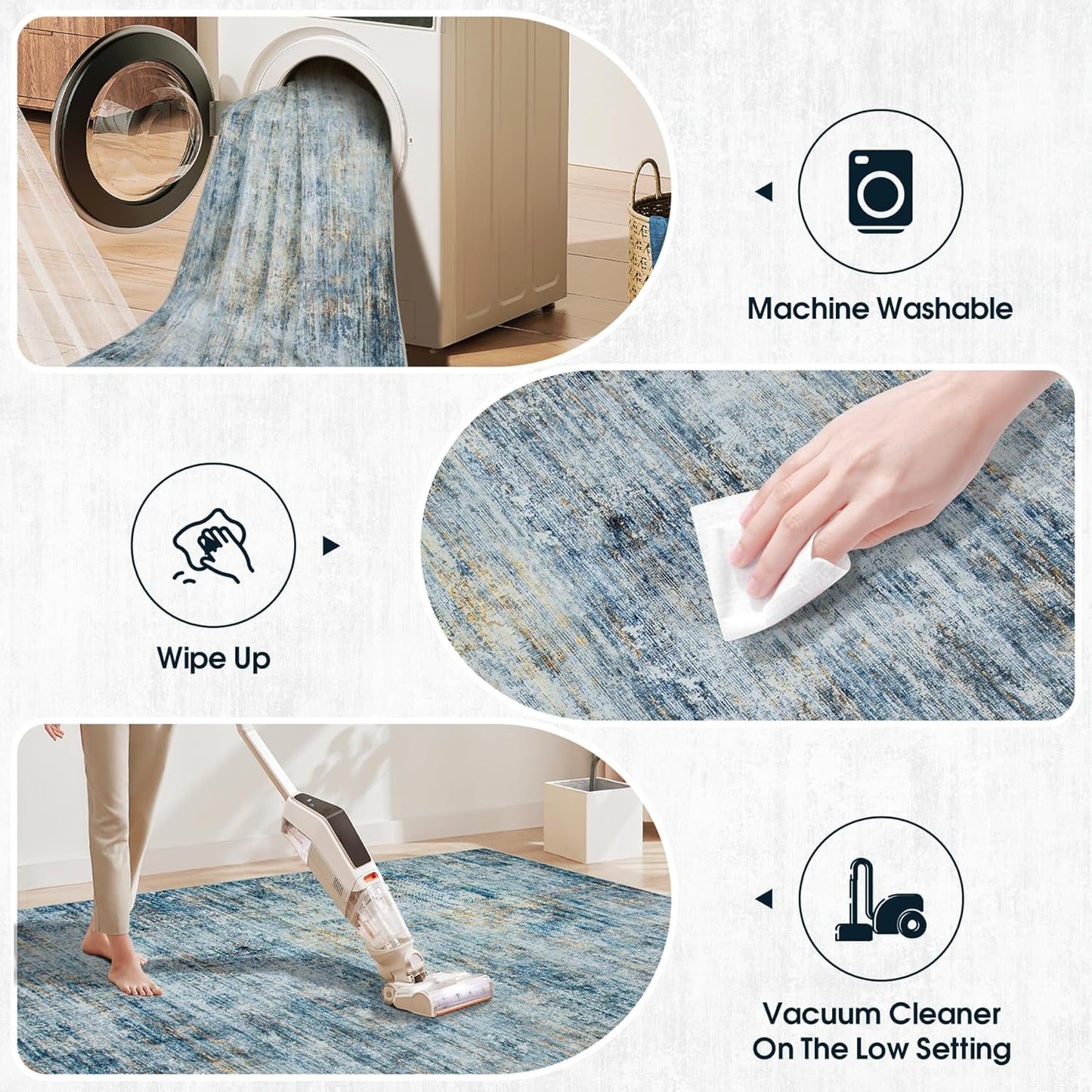 Washable Rug 6x9 Area Rugs, Abstract Large Living Room Rugs with Non-Slip Backing, Thin Carpet for Dorm Dining Room Table Nursery Indoor Home Office-Blue/Brown