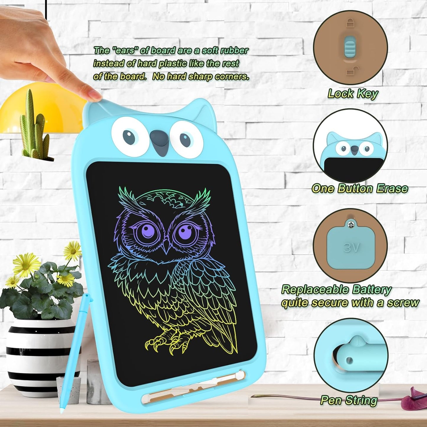 10 Inch LCD Writing Tablet, Erasable Doodle Board Toy, Cute Owl Drawing Pad for Kids Ages 2-6 - Educational Christmas Birthday Gift (Owl)