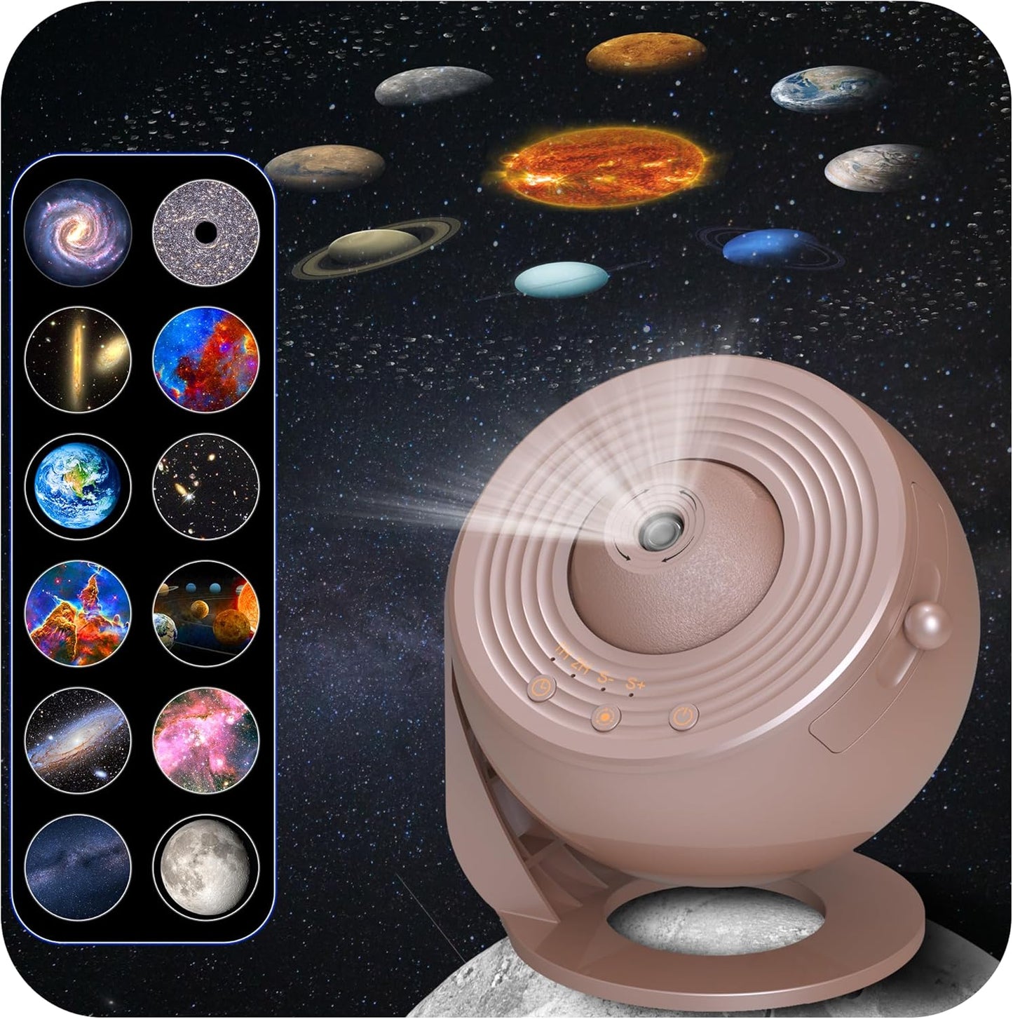 Galaxy Projector for Bedroom, HD Image Star Projector Galaxy Light Adjustable Knob, 13 Film Discs Planetarium Projector for Kids, 360° Rotating 1/2h Timer Simple 3-Button Control