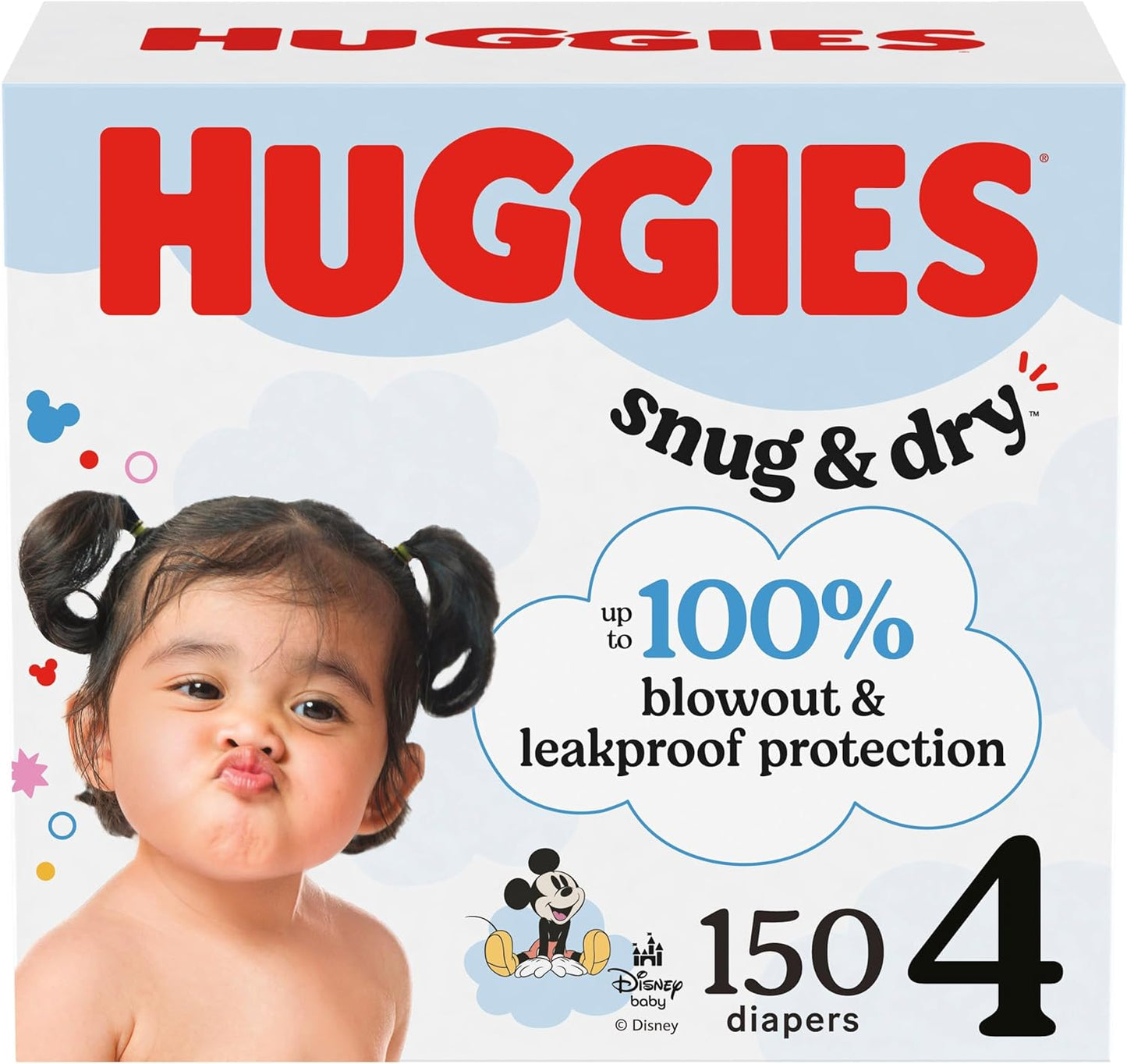 Huggies Size 4 Diapers, Snug & Dry Baby Diapers, Size 4 (22-37 lbs), 150 Count, Packaging May Vary