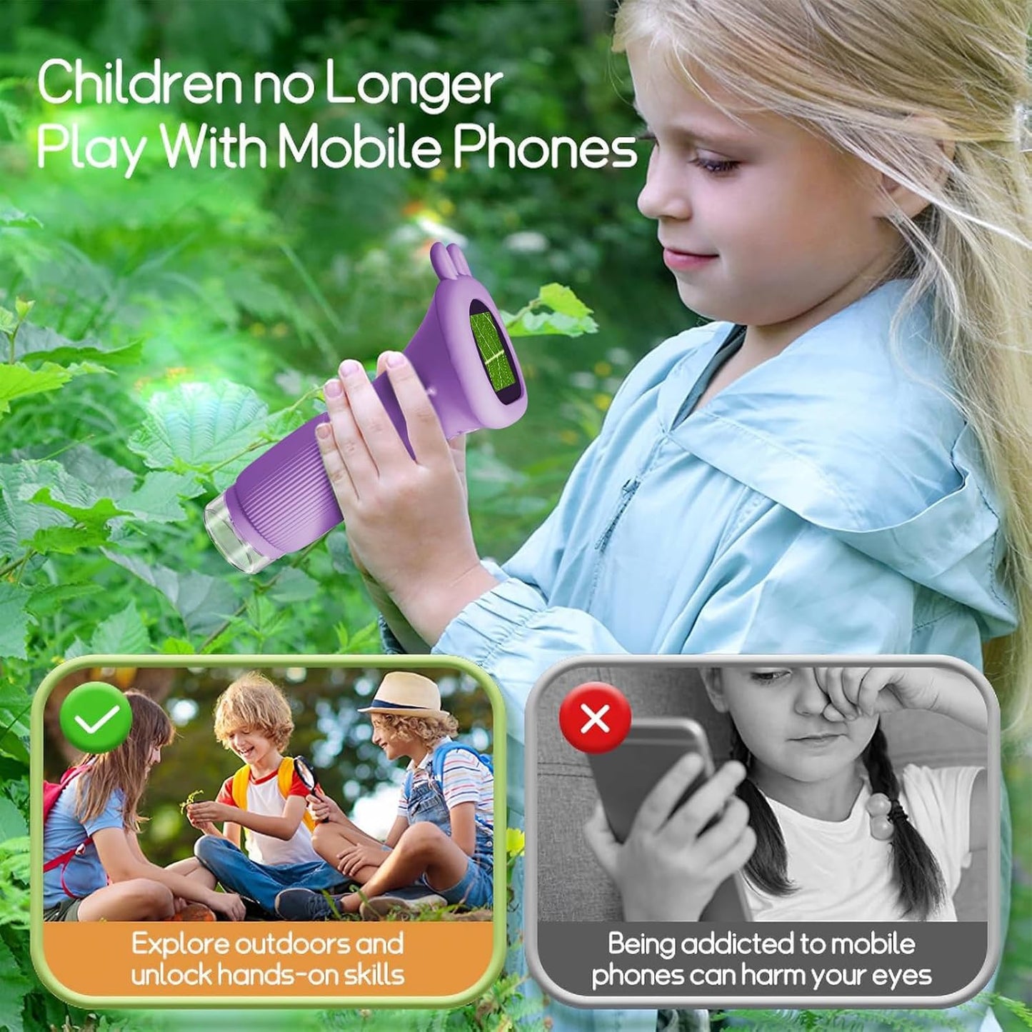 Kids Microscope Pocket Microscope -1000X Portable Microscope for kid | Photo and Video Mini Microscopes | 2'' Digital Little Scientist Microscopes for 3-10 age Years Old boys girls toys gifts (Purple)