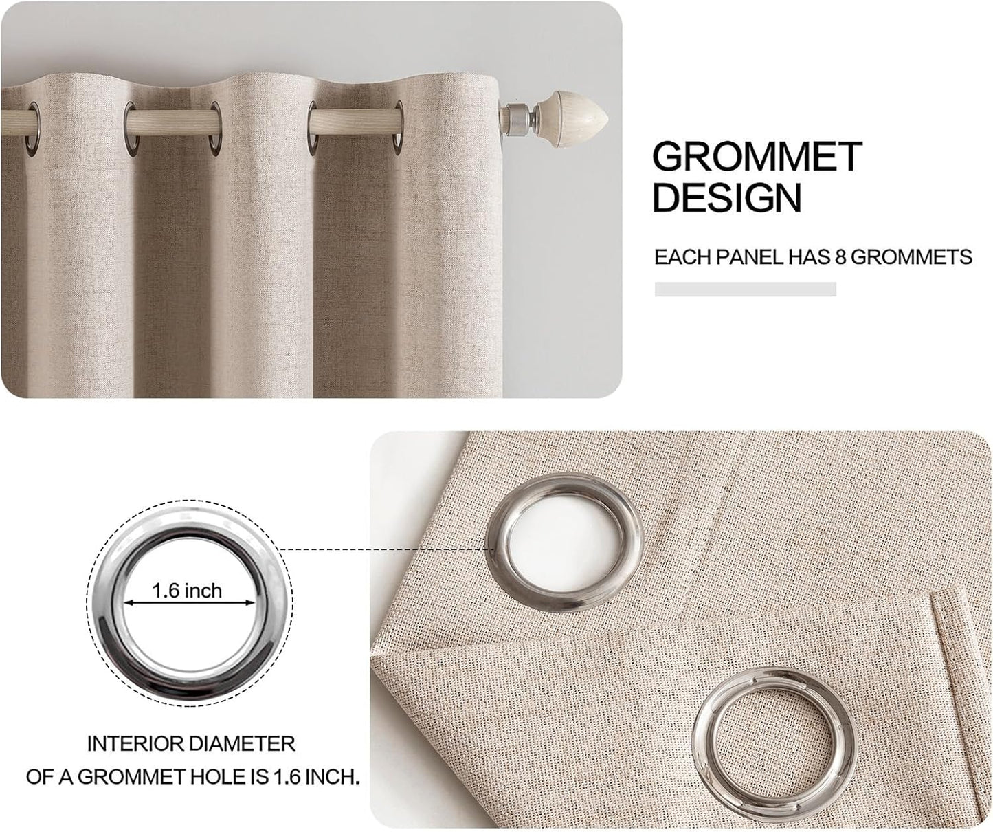 MIULEE 90 Inches Linen Textured Curtains for Bedroom 100% Blackout Thermal Insulated Natural Beige Grommet Room Darkening Curtains & Drapes Luxury Decor for Living Room Nursery 52 x 90 Inch (2 Panels)