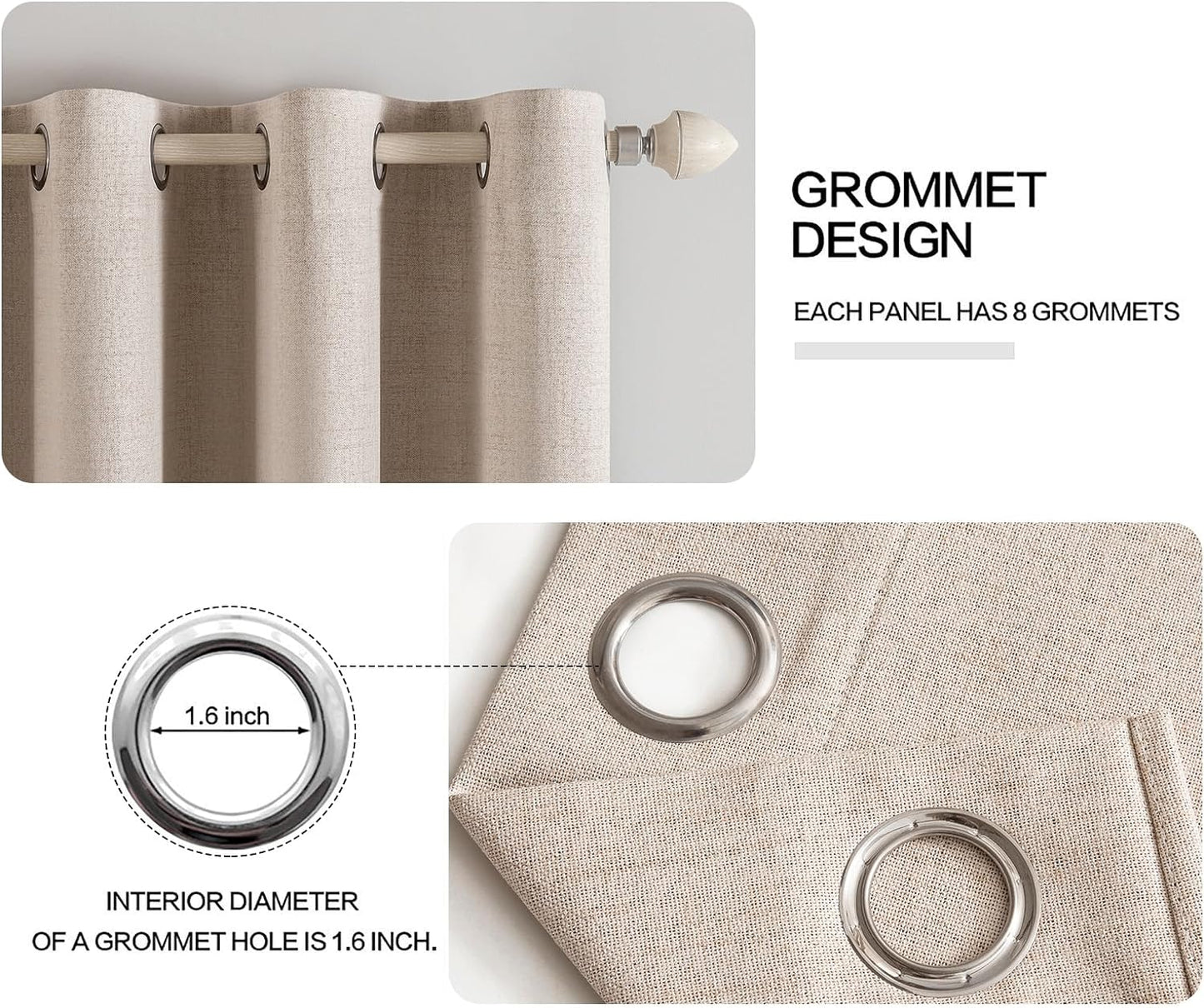 MIULEE 100% Blackout Linen Textured Curtains for Bedroom Solid Thermal Insulated Natural Beige Grommet Room Darkening Curtains & Drapes Luxury Decor for Living Room Nursery 52 x 120 Inch (2 Panels)