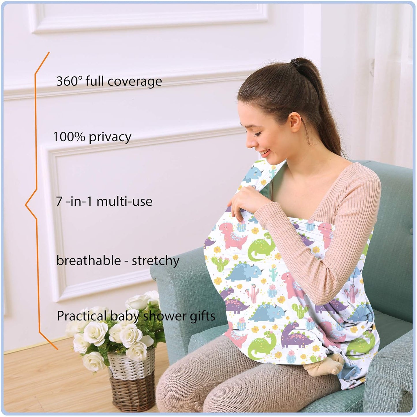 Car Seat Covers Canopy Cover - Multi-use Cover Carseat Canopy, Breathable Breastfeeding Cover, Car Seat Covers for Bbies, Boys & Girls Shower Gifts (Colorful Dinosaur)