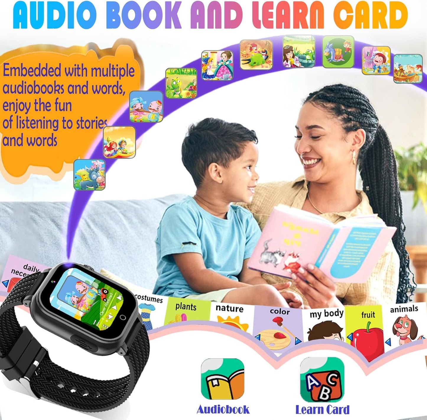Goodatech Kids Smart Watch for Boys Girls, 1.54'' Smartwatch with 26 Puzzle Games,HD Camera,Video Music Player,Pedometer,Flashlight,Audio Book etc., Aluminum Case and Sport Band (Black)