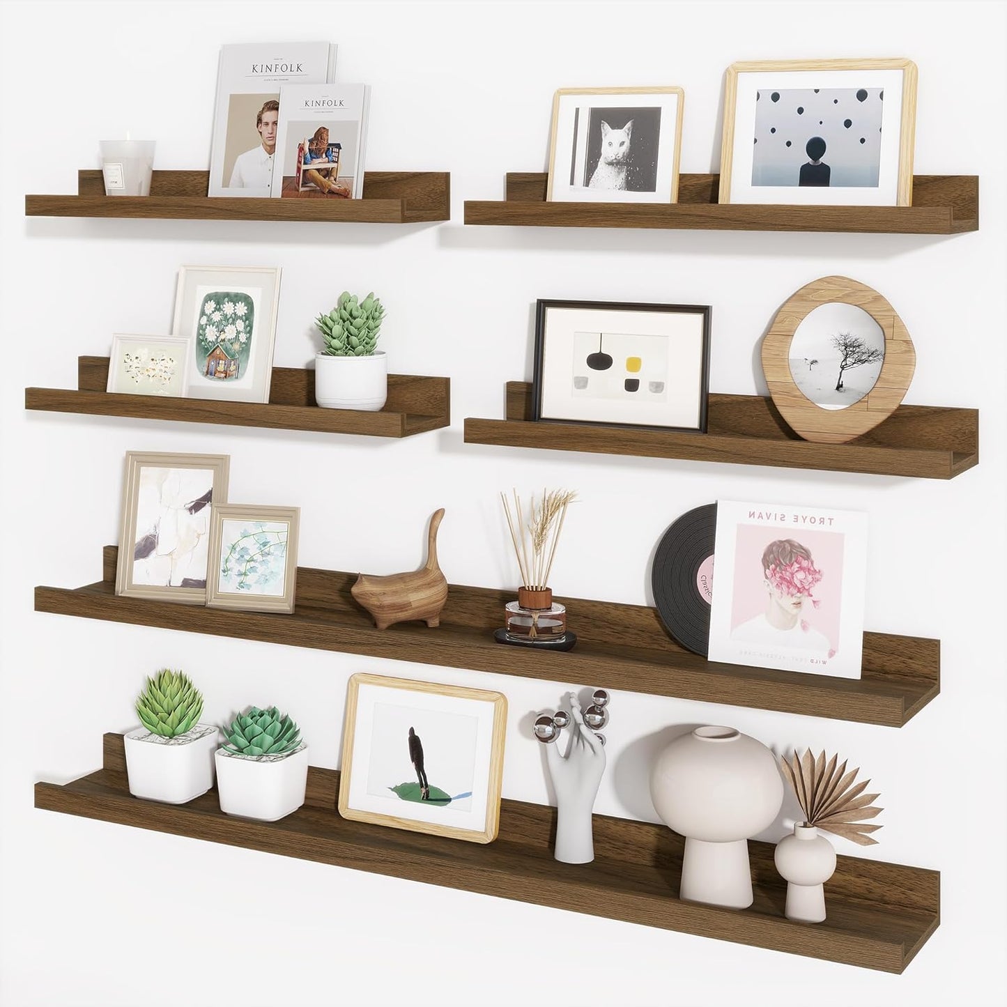 Axeman Picture Ledge Shelf, Floating Shelves for Wall Decor Storage Set of 6, 36 inch Floating Wall Mounted Shelves, Wall Shelves with Lip for Living Room, Bedroom, Nursery, Bathroom, Kitchen, Walnut