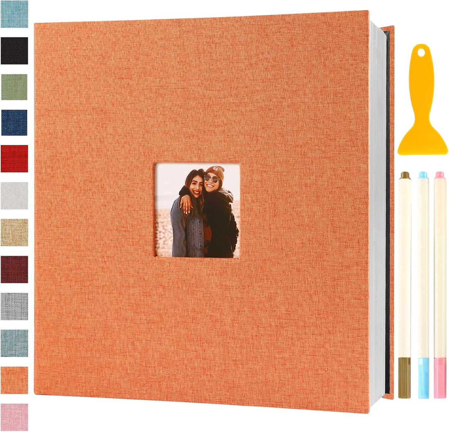 Photo Album Self Adhesive Pages Scrapbook Magnetic Photo Albums for 4x6 5x7 8x10 Pictures Sticky Pages Books for Baby Family Wedding 13.2x12.8 Orange 120 Pages