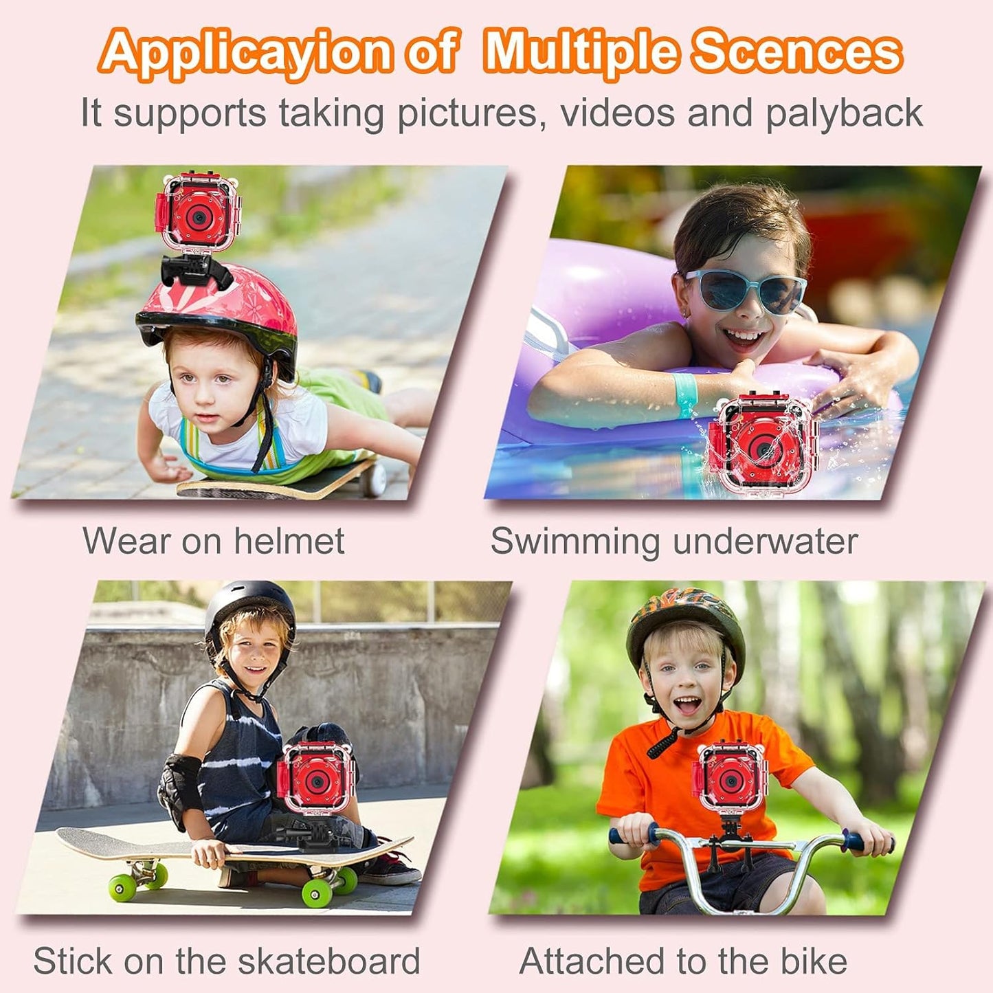 PROGRACE Waterproof Camera for Kids - Christmas Birthday Gifts for 3-12 Year Old Girls 1080P Toddler Digital Cameras Pool Toys for Kids Underwater Video Camera with 32GB SD Card Red