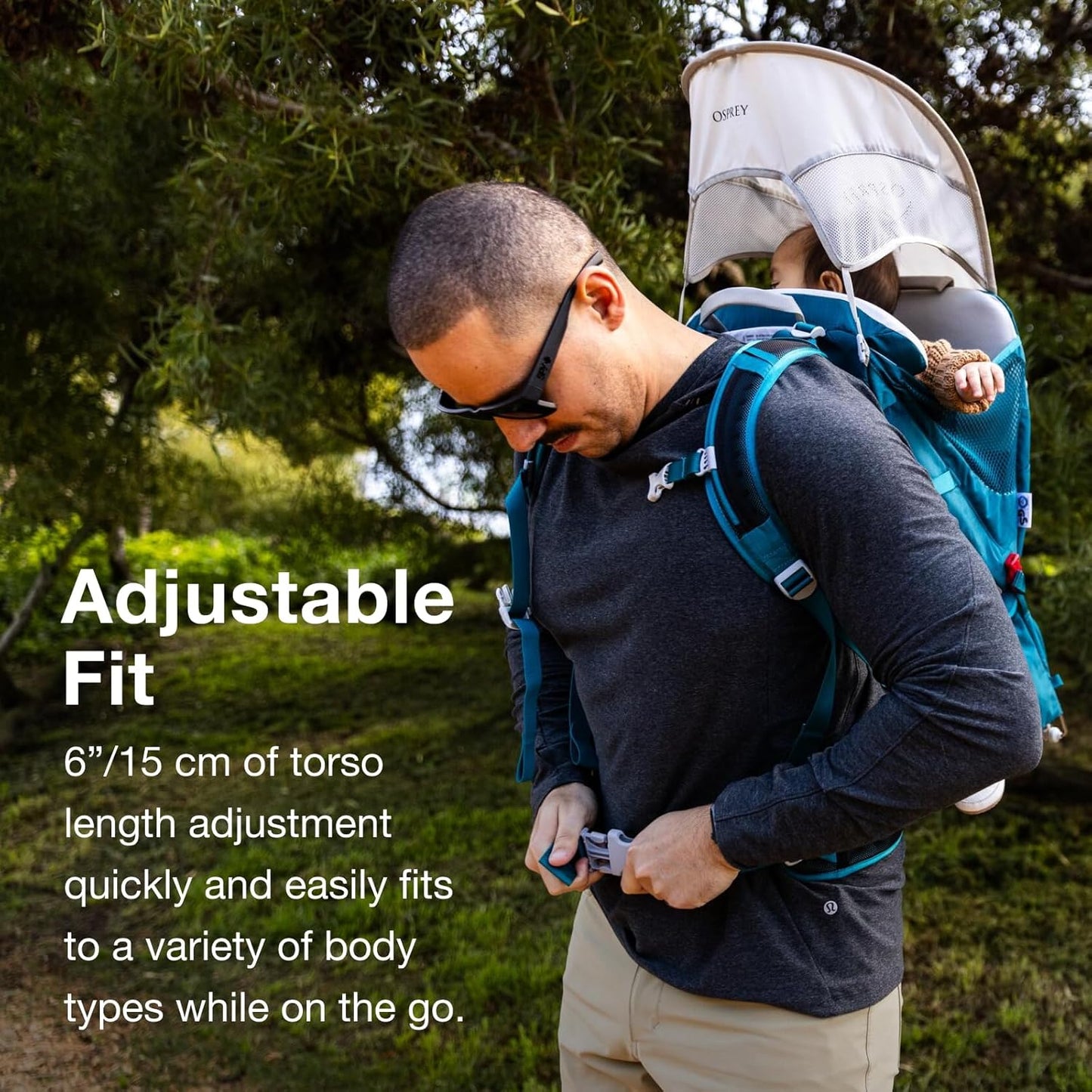 Osprey Poco SLT Lightweight Child Carrier Backpack - Slimmed-Down Hiking Carrier for Toddlers with Safety Harness, Sunshade, and Ventilated Backpanel - Lightweight Travel-Friendly Option