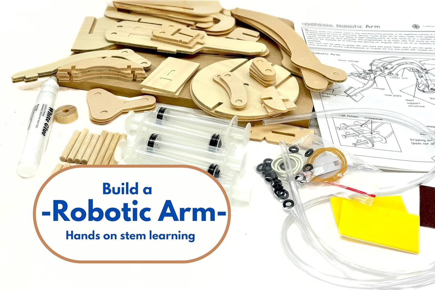 Pathfinders STEM Kit – Hydraulic Robotic Arm | Wooden Building Kit for Kids Ages 8-12 | Mechanical Engineering Toy | Hands-On STEM Project for Boys & Girls