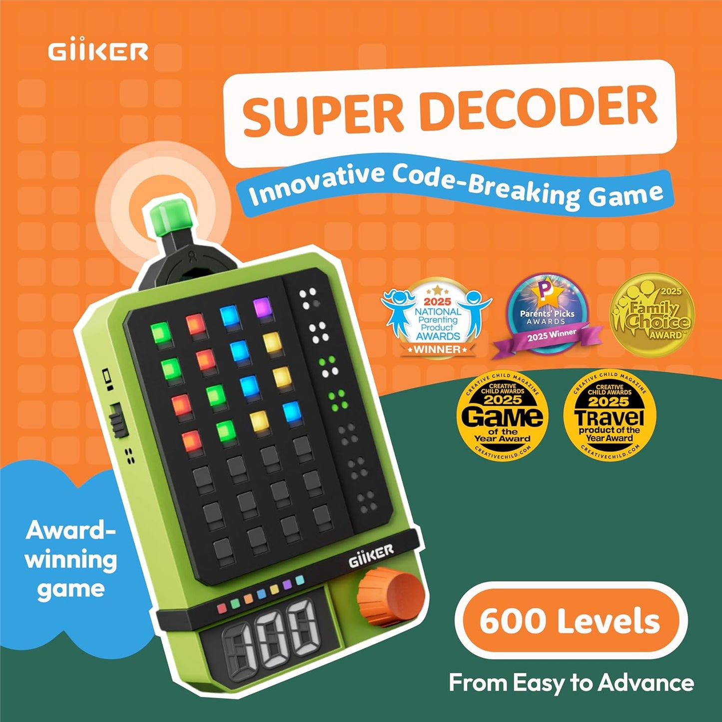 GiiKER Super Decoder, 600-Level Code-Breaking Puzzle Game for 1-2 Players, Handheld Games for Kids and Adults, Birthday Gift for Boys and Girls, Travel Games for Road Trip