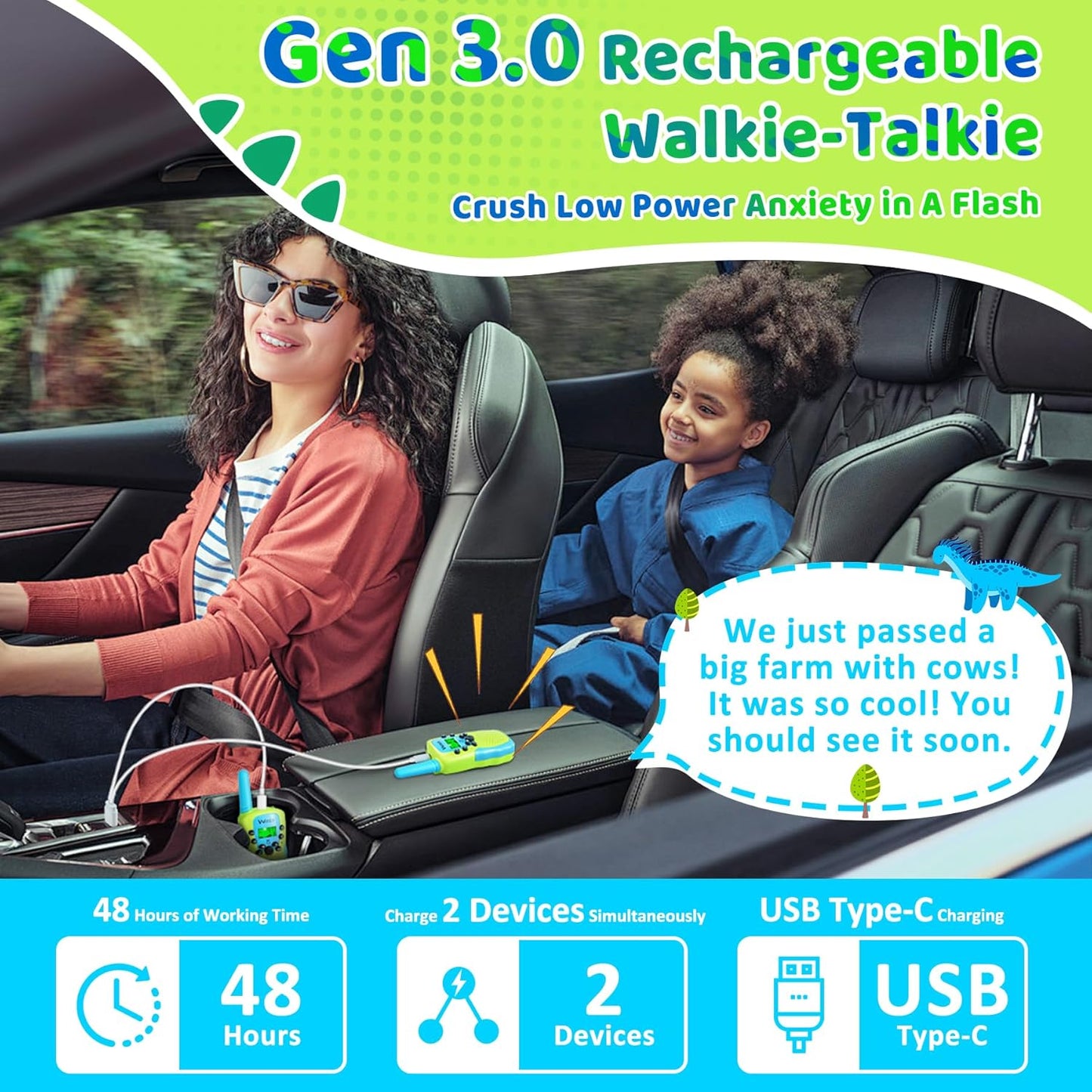 Vvinca Walkie Talkies for Kids Rechargeable Toys for Ages 5-7, Long Range 22 Channels 2 Way Kids Walkie Talkie with Flashlight for Camping Hiking Indoor Outdoor 3 4 5 6-12 Boy Girl Christmas Birthday