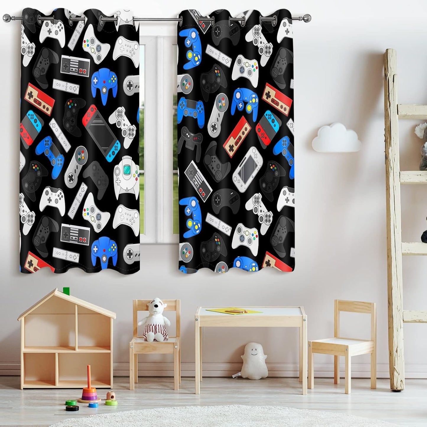 Jekeno Game Controller Blackout Curtains for Kids Boys Teens Bedroom Colorful Video Game Gamer Gaming Gamepad Decor for Home Living Room Grommet Window Drapes 2 Panel Set, 42"x84"