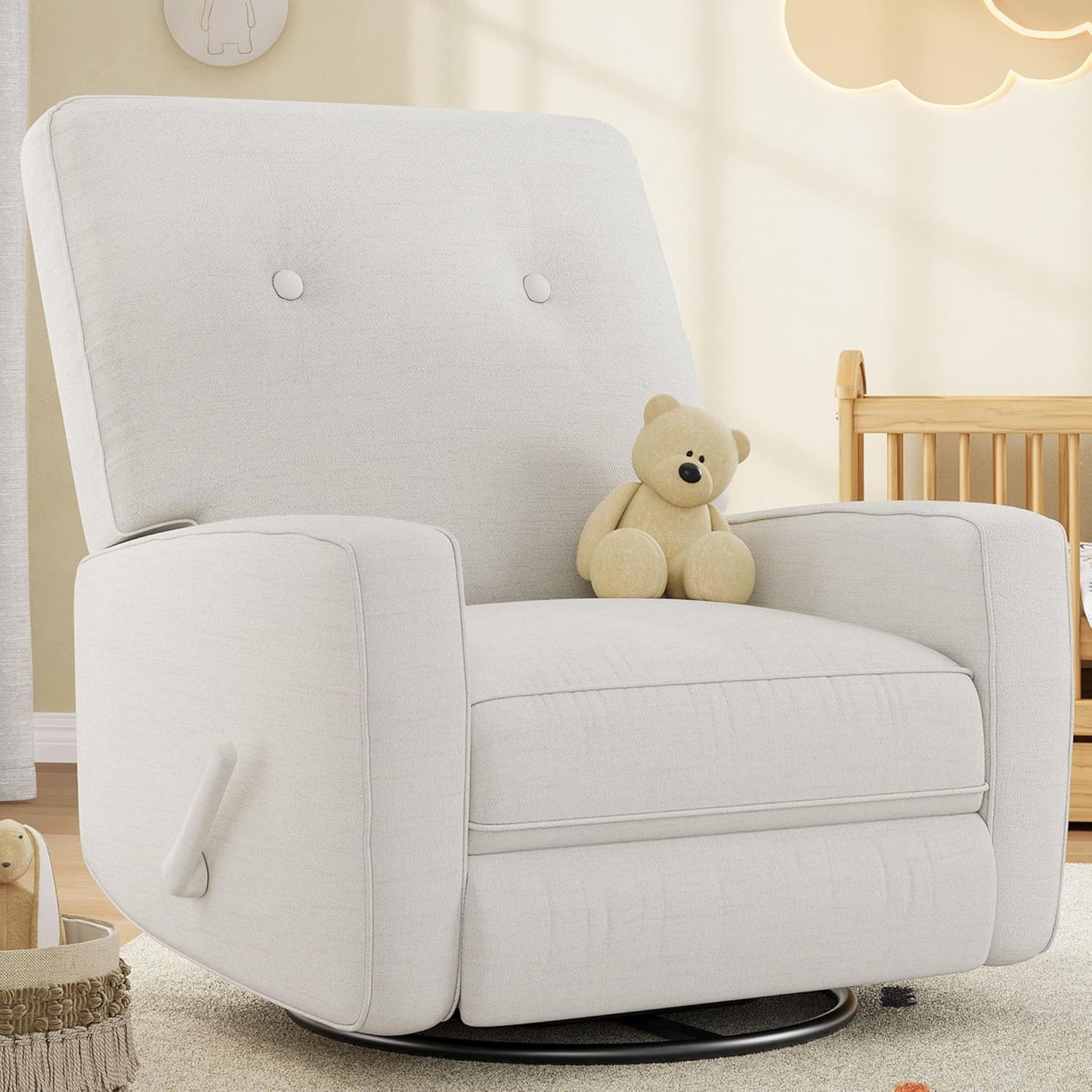 Oversized Recliner Chairs, Swivel Rocker Recline, Glider Recliner Nursery Chair, Recliner Chair for Adults, 360°Swivel Glider Rocking Chair for Living Room, Bedroom, Office, RV, Linen, White