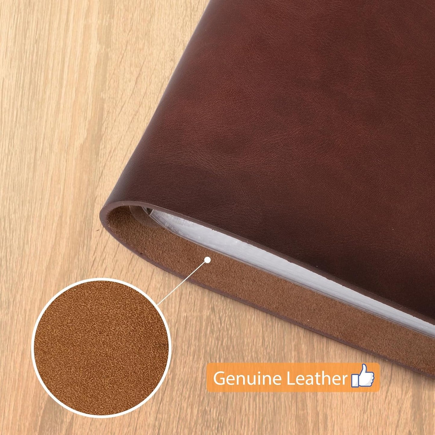 Photo Album 4x6 200 Photos, Genuine Leather Photo Albums with Writing Space with 30 Writing Paper, Travel Family Wedding Kids Graduation Ultrasound Baby Picture Album Scrapbook Photo Album (MOON)