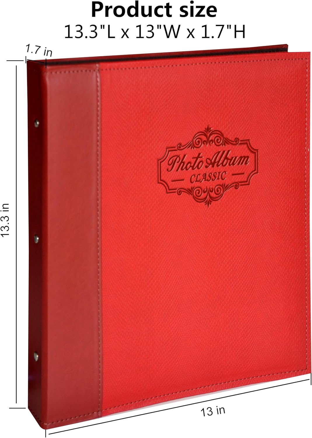 Photo Album Holds 3X5, 4X6, 5X7, 6X8, 8X10 Photos, Leather Cover, Magnetic Self-Stick Page, Hand Made DIY Albums (Red, Large)