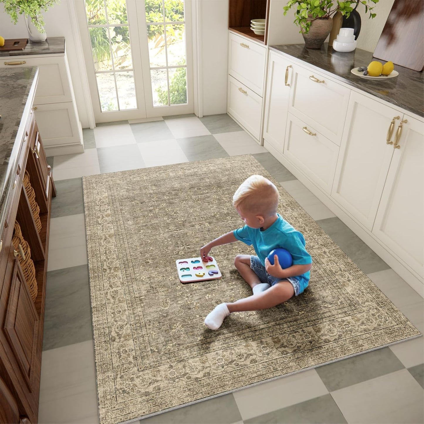 Washable Entryway Small Area Rugs: Door Mat Indoor Entrance 3x5 Boho Rug Stain Resistant Non-Slip Rubber Backing Soft Carpet for Kitchen Front Door Indoor Entrance Entry Bedroom Kids Room