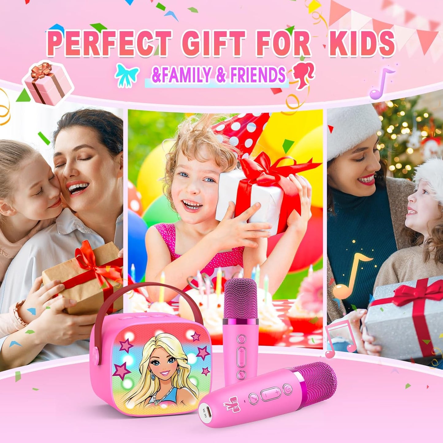 Princess Mini Karaoke Machine Toys: Kids Toys Girls Birthday Gifts Age 3-12+ LED Portable Bluetooth Speaker with 2 Wireless Microphone Gift Toy for 4 5 6 7 8 9 Years Old Girl Boy Kid Adult