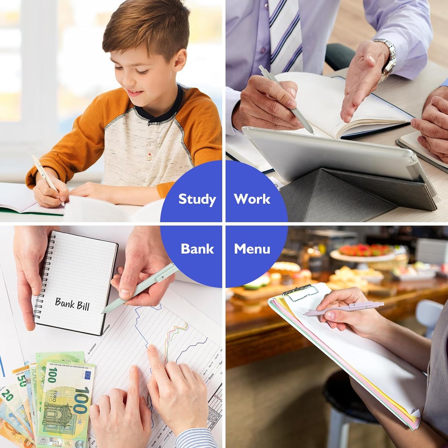 Vanhench 7Pcs 0.5mm Black Ink Pens Fine Point Smooth Writing Gel Pens Quick Dry with Soft Silicone Touch Barrel & Fidget Stress Ball, Multifunction Writing Office Desk Nurse School Supplies