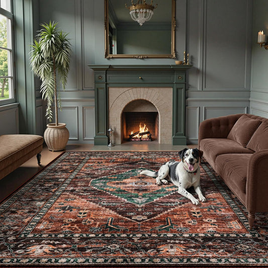 Lahome 6x9 Rugs for Living Room - Washable Non-Slip Ultra-Thin Living Room Carpet, Non-Shedding Oriental Vintage Distressed Carpet Rug for Dining Room Bedroom Office