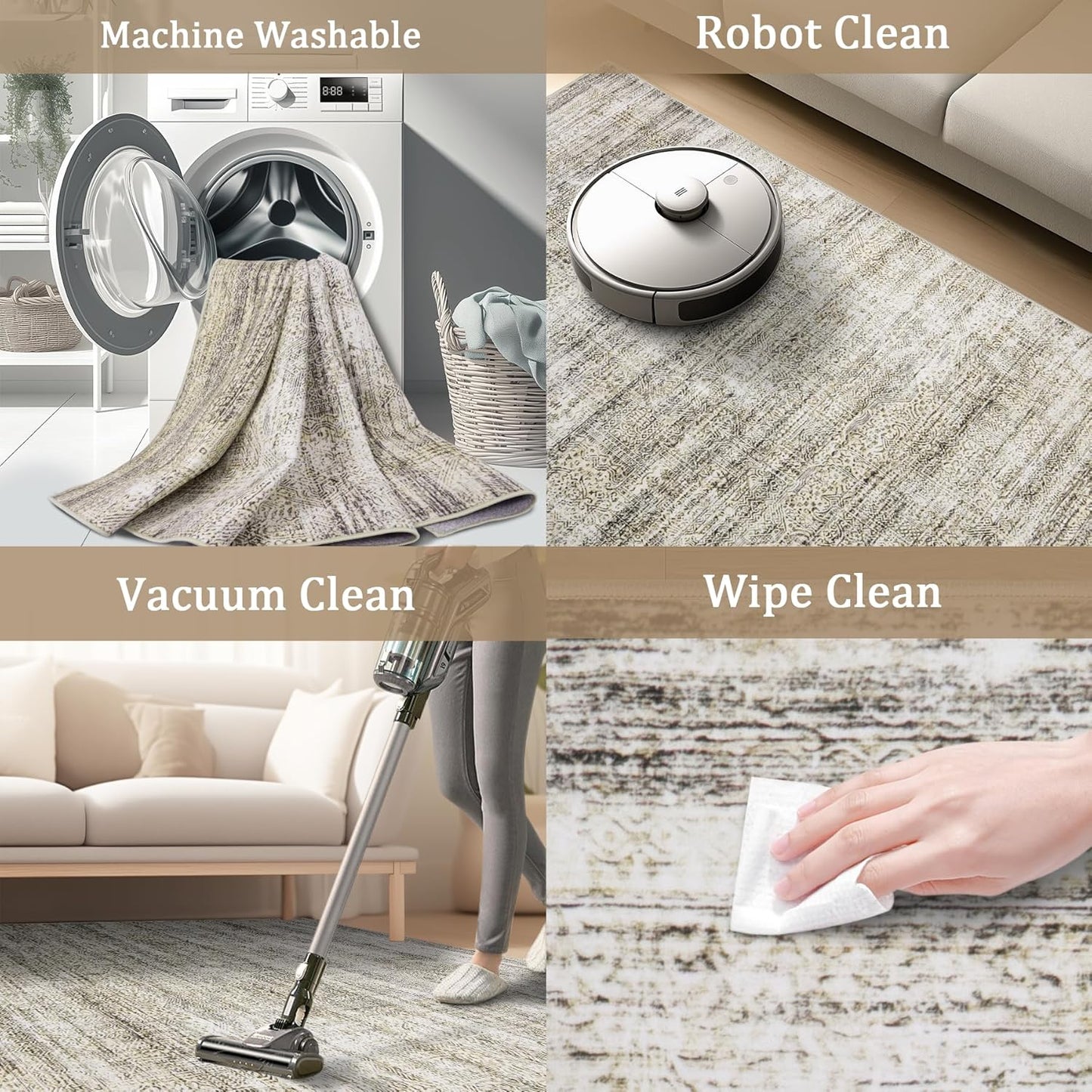 5x7 Area Rug Living Room Rugs - Washable Rug Large Modern Abstract Soft Thin Carpets Indoor Floor No Slip Vintage Carpet for Bedroom Under Dining Table Nursery Home Office Decor Nature