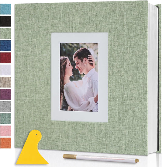 Photo Album Self Adhesive Pages Scrapbook Large Magnetic Photo Albums with Sticky Pages Scrapbooks for Wedding Baby for 4x6 5x7 8x10 Picture Photo Books 11x10.6 GrassGreen 60 Pages