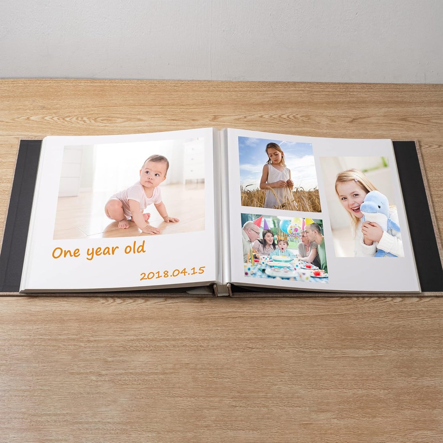 Large Photo Album Self Adhesive Scrapbook Album for 4×6 8×10 Pictures DIY Magnetic Linen Cover Album 40 Pages for Family Wedding Gifts with Metal Pen and Plastic Board