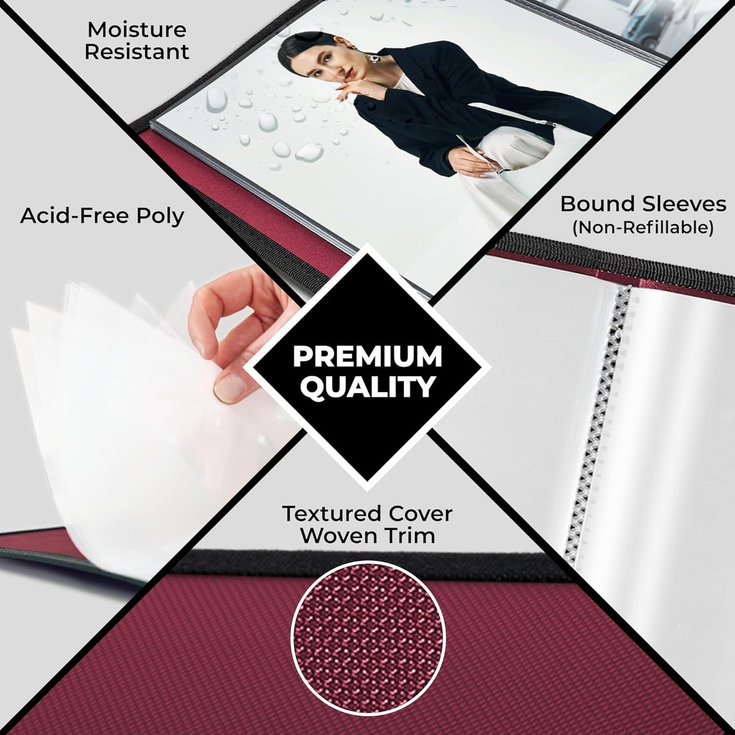 Dunwell Photo Album 8x10 (Ruby) with Black Mounting Paper, 8 x 10 Photo & Art Portfolio Presentation Book, 24 Clear Sleeves, Each Shows 48 Pages, Professional Photography Book for Pictures, Artwork