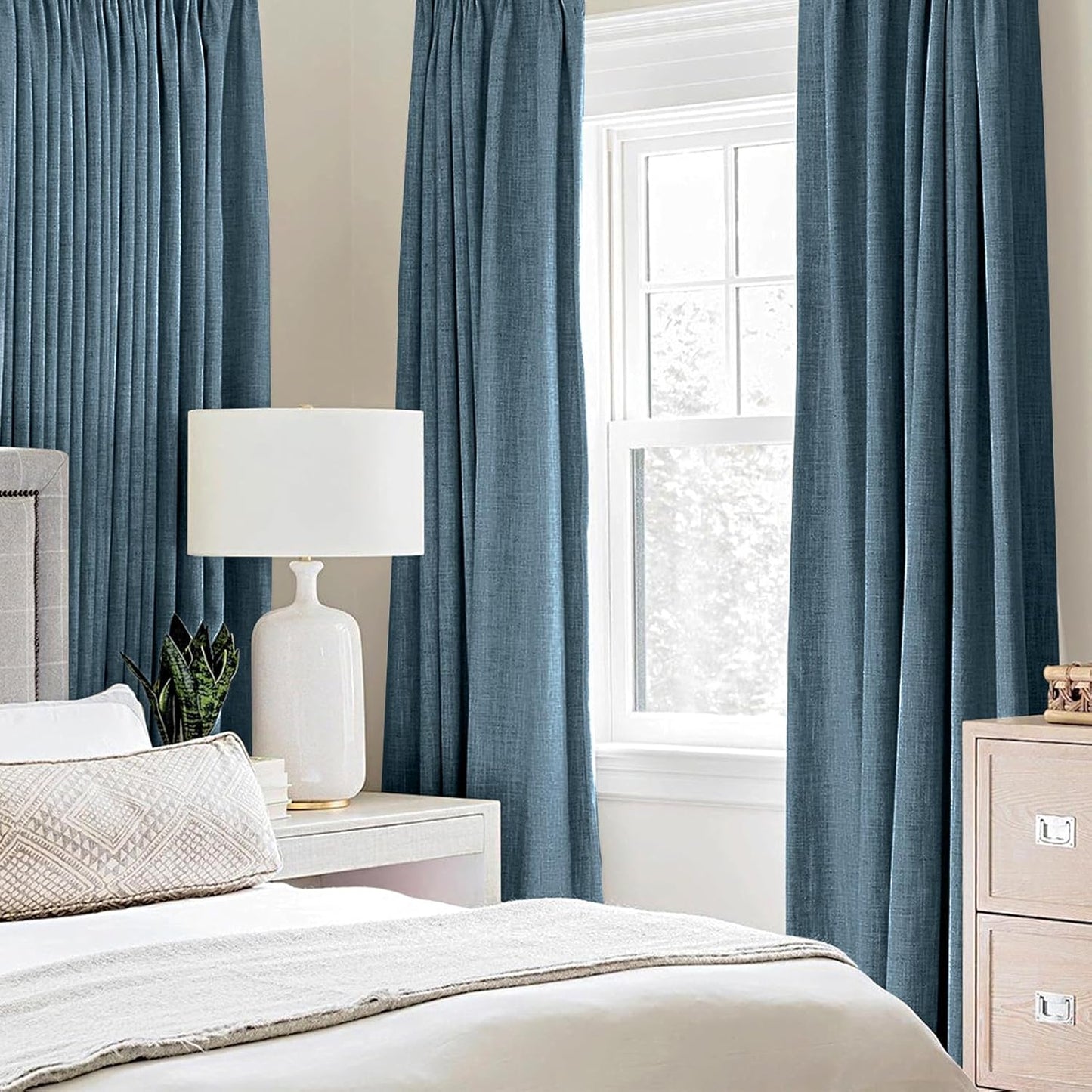 MIULEE Linen Blackout Curtains and Drapes 100% Room Darken Thermal Insulated Grommet Window Panels with Coating 2 PCs W 42 x L 84 inches Dusty Blue