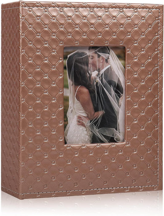 RECUTMS Small 4x6 Premium Leather Cover Slot Photo Album with 200 Pockets, Brown