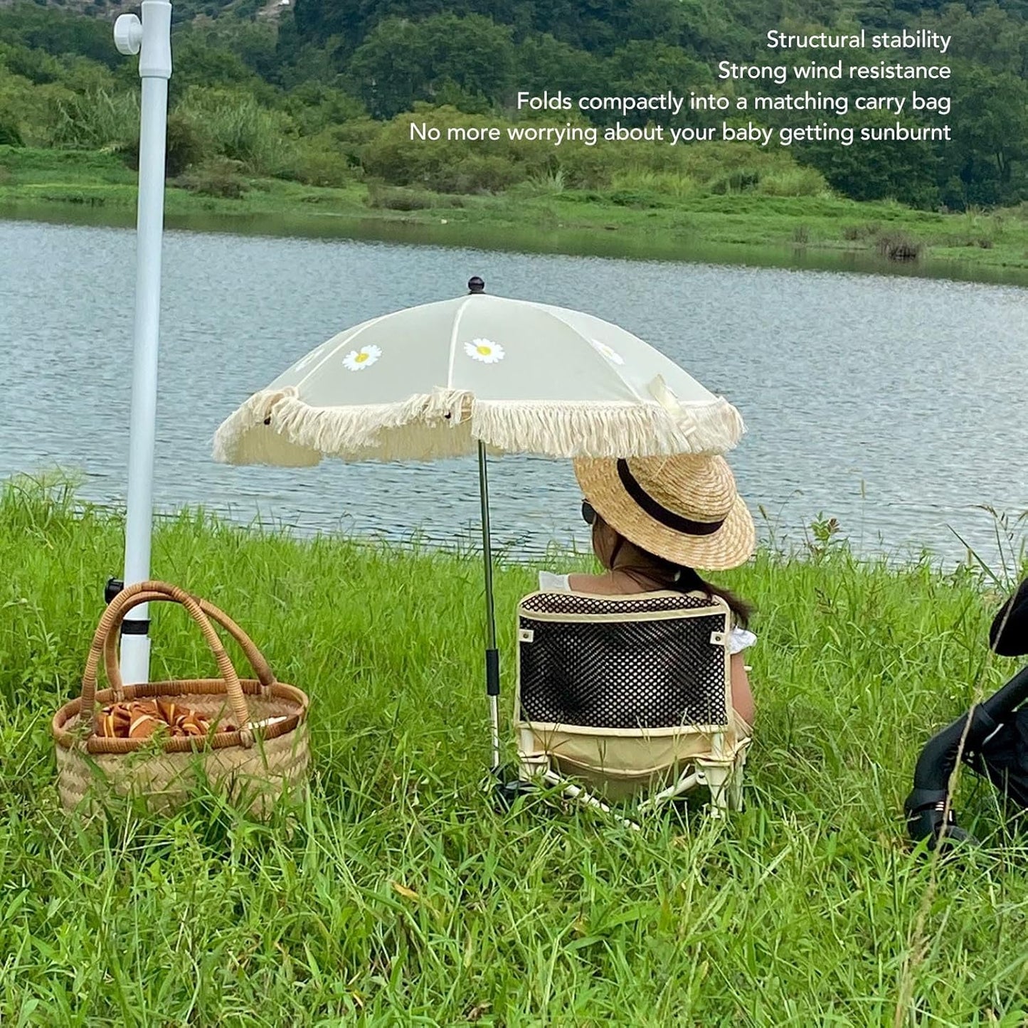 Baby Outdoor Parasols, Baby Stroller Parasol Umbrella with Adjustable Clamp, Toddler Parasol for Trolley Wheelchair Beach Chair, Outdoor Activities (Beige with