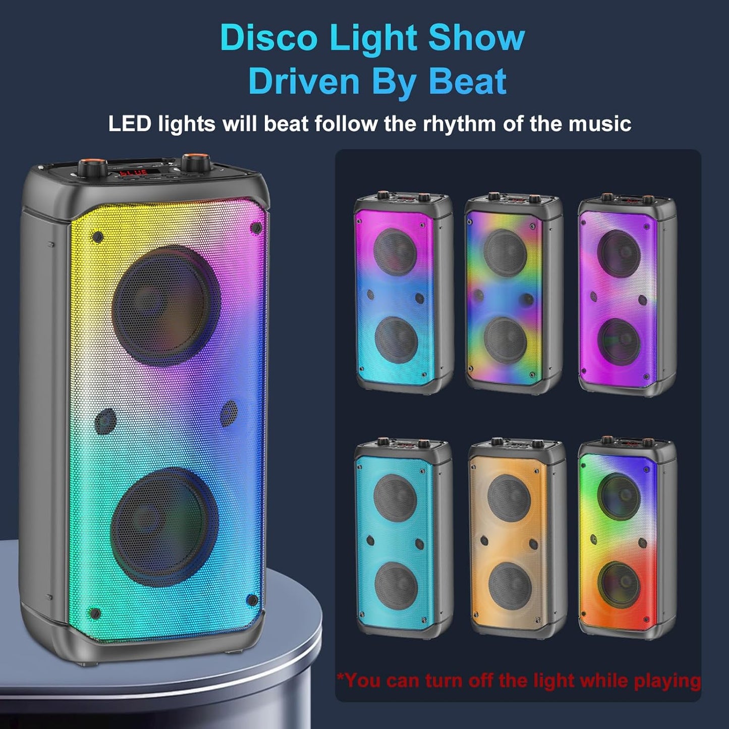 Bluetooth Speaker, 80W Peak Wireless TWS Portable Outdoor Party Speakers with Subwoofer, Deep Bass, LED Colorful Lights, Loud Stereo Sound Boombox with Radio for Home, Camping, Travel