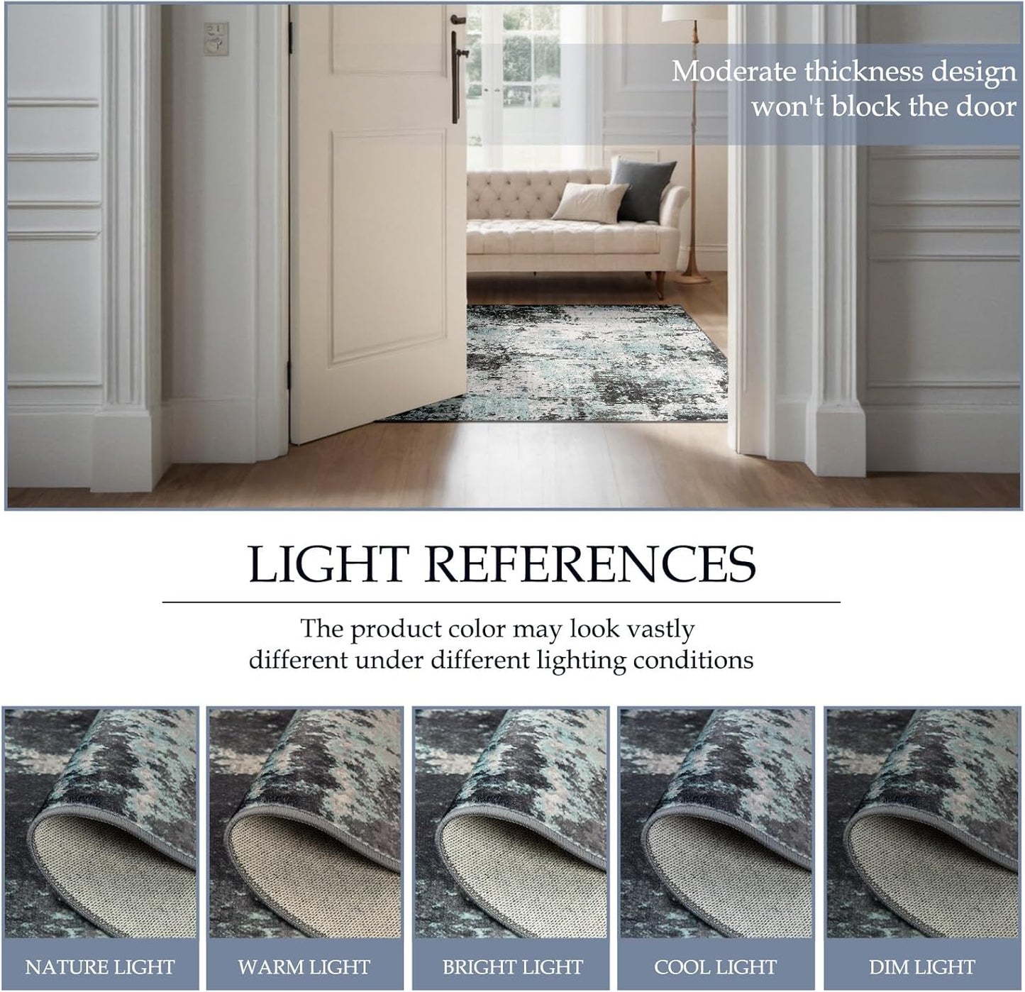 Washable Area Rugs 8'x10' Non-Slip Modern Abstract Soft for Living Room Entryway Bedroom Nursery, Print Pattern, Blue Black Teal