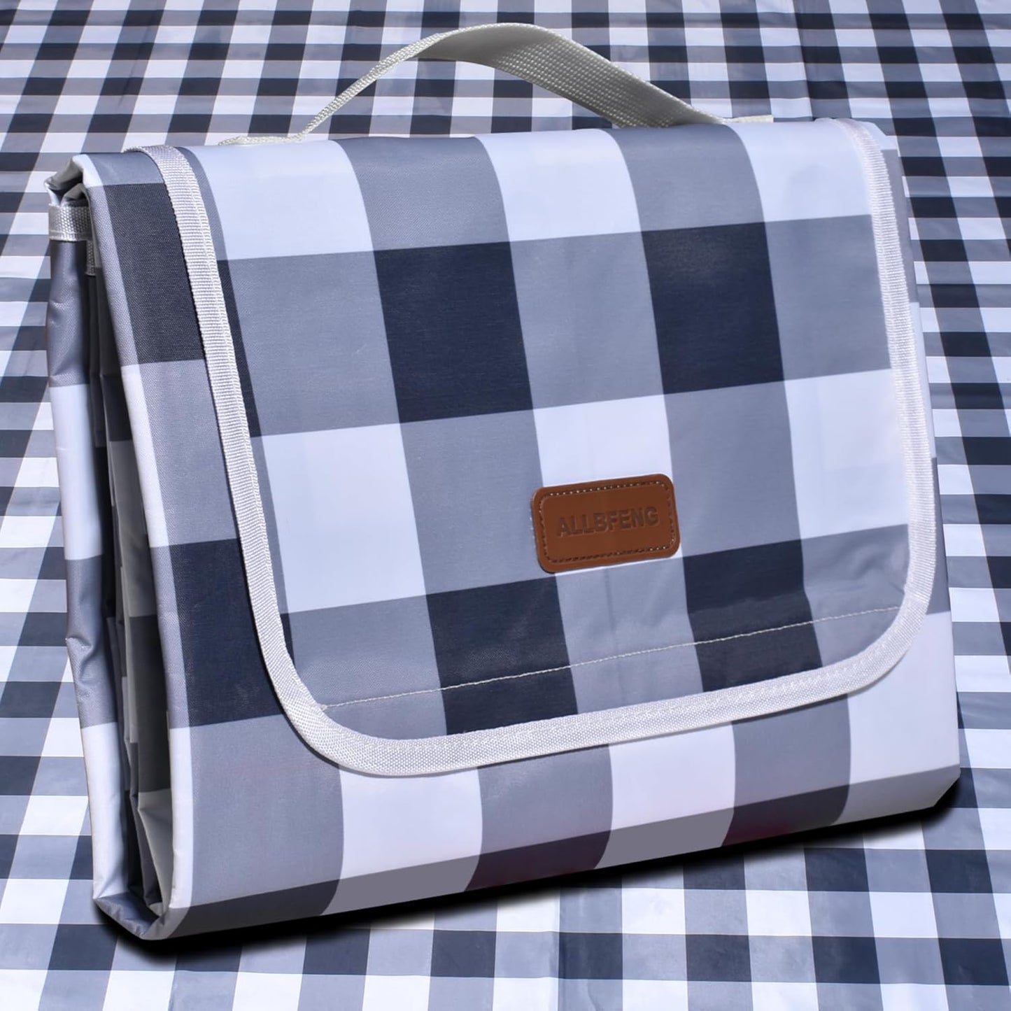 80"x80" Extra Large Waterproof Outdoor Mat - Sandproof Foldable Picnic Blanket for Family Camping, Backyard, Beach Parties - Heavy Duty & Easy Storage (Gray&White)