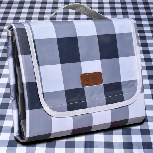 80"x80" Extra Large Waterproof Outdoor Mat - Sandproof Foldable Picnic Blanket for Family Camping, Backyard, Beach Parties - Heavy Duty & Easy Storage (Gray&White)