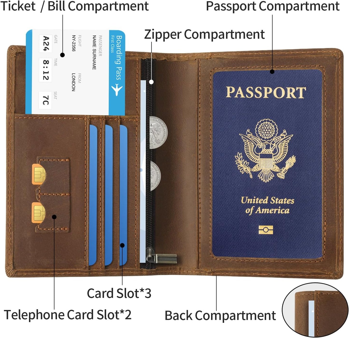 Ringsun Leather Passport Cover for Men Women, RFID Passport Wallet Case Travel Passport Holder for Family