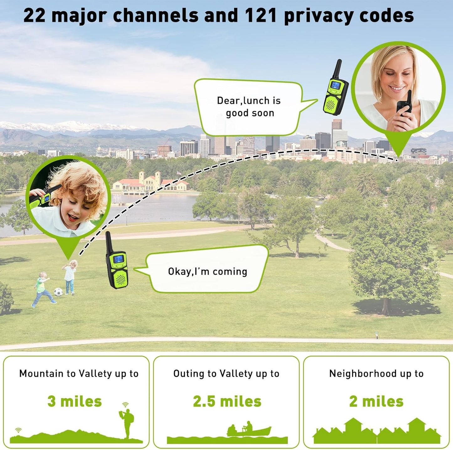 WokTok Adult Walkie Talkies Long Range Rechargeable Portable Two-Way Walkie Talkie, Camping Gear, SOS Sirens, NOAA Weather Alarms, Kid's Toys, Easy-to-Use Walkie Talkies,2 Packs(No Batteries)