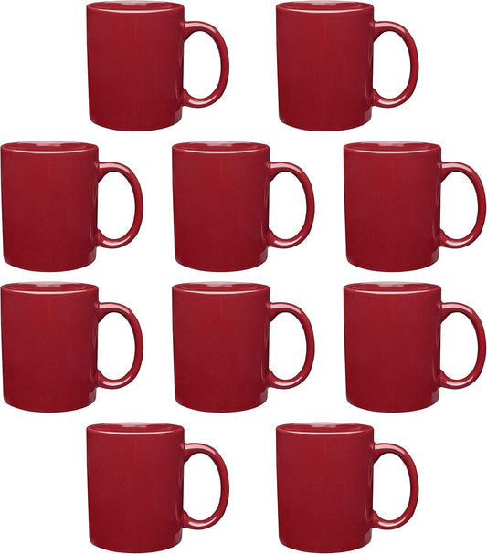 DISCOUNT PROMOS Ceramic Coffee Mugs 11 oz. Set of 10, Bulk Pack - Coffee cup set, Iced coffee cup, Gaming mug - Red