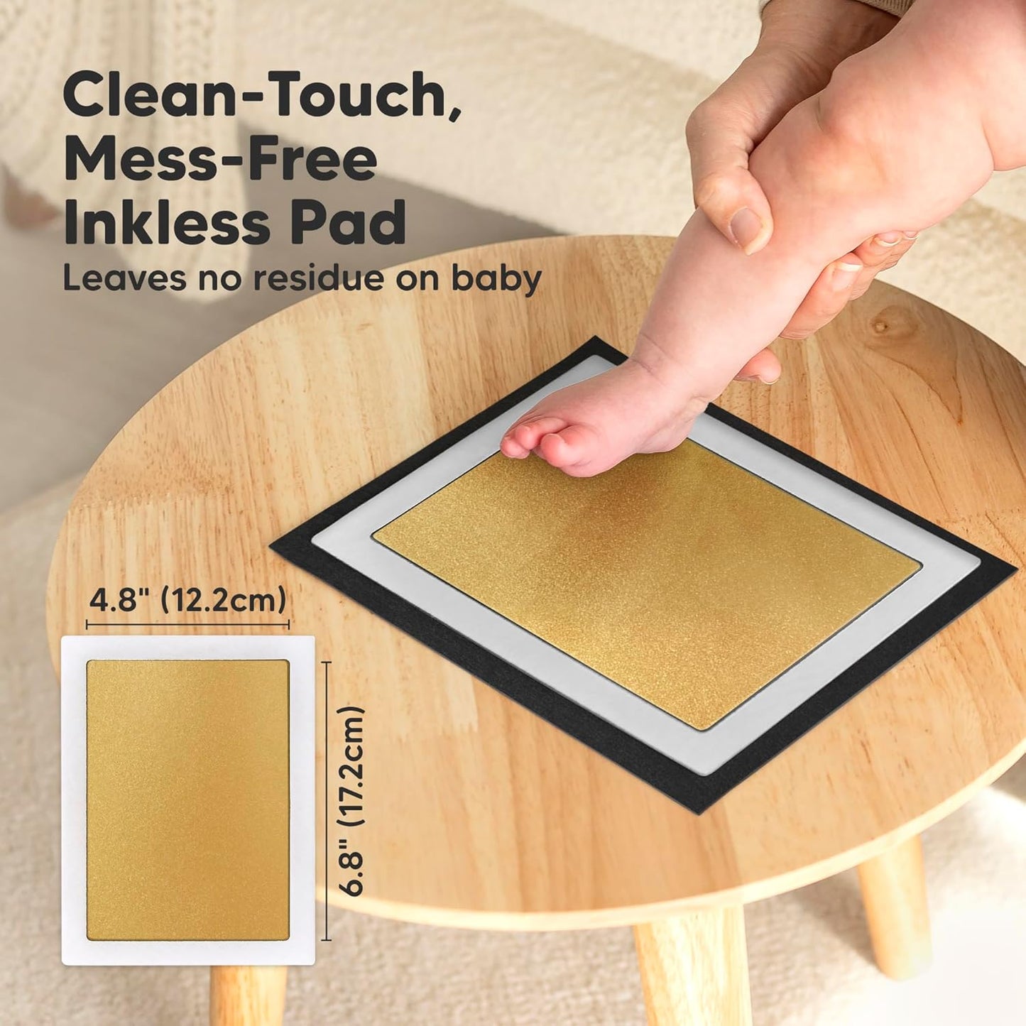 1-Pack Inkless Baby Hand and Footprint Kit - Mess Free Ink Pad for Newborn Keepsake, Dog Nose & Paw Print Kit, Clean Touch Ink Pad for Baby Hand & Footprints, Ideal New Mom Gifts (Gold, Jumbo)