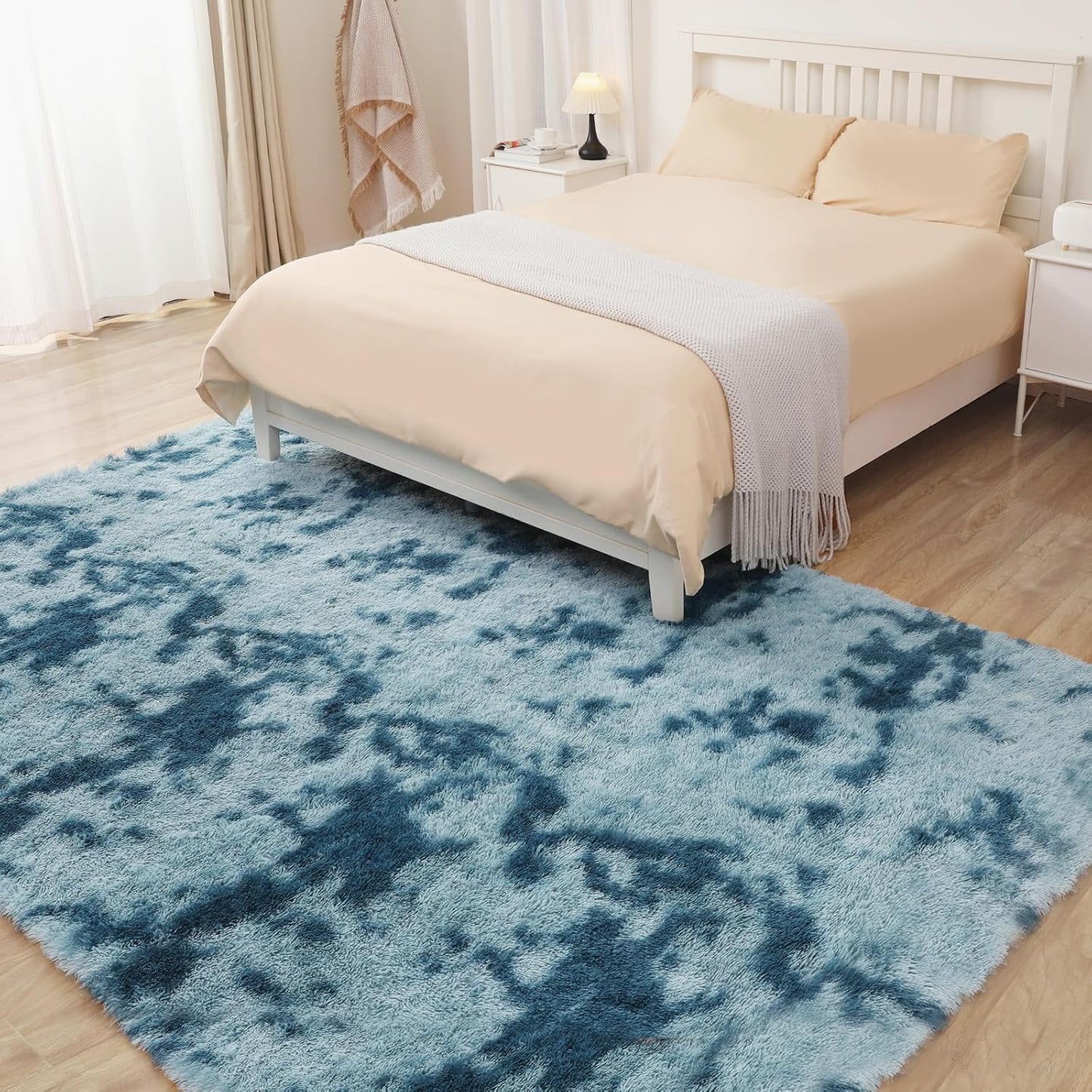 Luxury 4x6 Area Rug, Ultra Soft Rugs for Living Room, Plush Carpet Rugs for Bedroom, Non-Slip Indoor Rug for Nursery, Study Room, Playroom, Home Decor, Tie-Dyed Blue